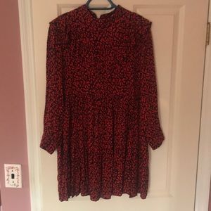 Red and Black Zara Long Sleeve Ruffle Dress